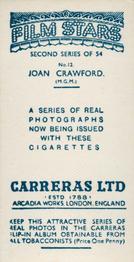 1938 Carreras Film Stars (Second Series) #12 Joan Crawford Back