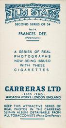1938 Carreras Film Stars (Second Series) #14 Frances Dee Back