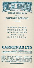 1938 Carreras Film Stars (Second Series) #16 Florence Desmond Back