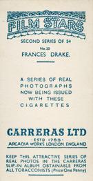 1938 Carreras Film Stars (Second Series) #20 Frances Drake Back