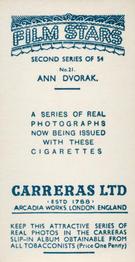 1938 Carreras Film Stars (Second Series) #21 Ann Dvorak Back
