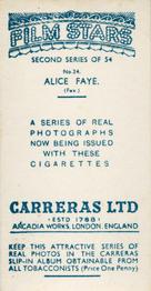 1938 Carreras Film Stars (Second Series) #24 Alice Faye Back