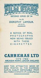 1938 Carreras Film Stars (Second Series) #33 Dorothy Lamour Back