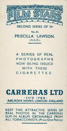 1938 Carreras Film Stars (Second Series) #34 Priscilla Lawson Back