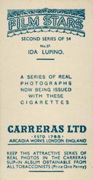 1938 Carreras Film Stars (Second Series) #37 Ida Lupino Back