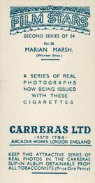 1938 Carreras Film Stars (Second Series) #38 Marian Marsh Back