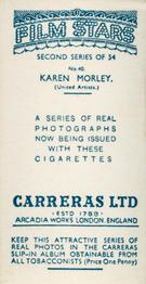 1938 Carreras Film Stars (Second Series) #40 Karen Morley Back