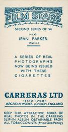1938 Carreras Film Stars (Second Series) #45 Jean Parker Back