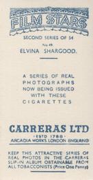 1938 Carreras Film Stars (Second Series) #49 Elvina Shargood Back