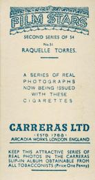 1938 Carreras Film Stars (Second Series) #51 Raquel Torres Back