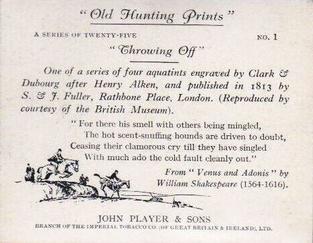 1938 Player's Old Hunting Prints #1 Throwing Off Back