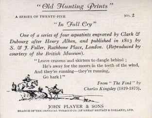 1938 Player's Old Hunting Prints #2 In Full Cry Back