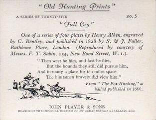 1938 Player's Old Hunting Prints #5 Full Cry Back