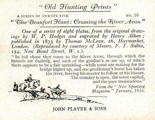 1938 Player's Old Hunting Prints #10 The Beaufort Hunt: Crossing the River Avon Back