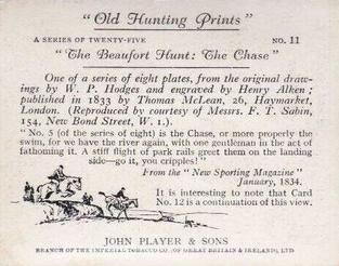 1938 Player's Old Hunting Prints #11 The Beaufort Hunt: The Chase Back