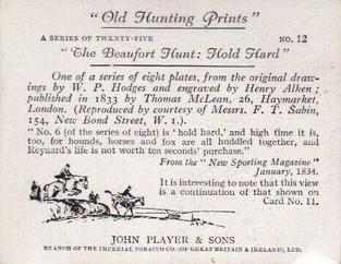 1938 Player's Old Hunting Prints #12 The Beaufort Hunt: Hold Hard Back