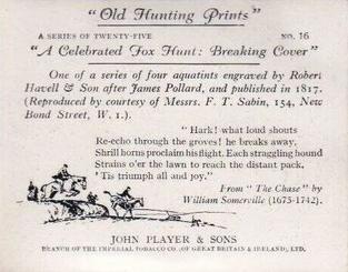 1938 Player's Old Hunting Prints #16 A Celebrated Fox Hunt: Breaking Cover Back