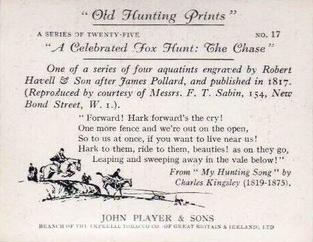 1938 Player's Old Hunting Prints #17 A Celebrated Fox Hunt: The Chase Back