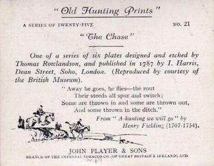 1938 Player's Old Hunting Prints #21 The Chase Back