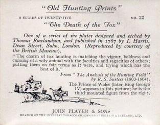 1938 Player's Old Hunting Prints #22 The Death of the Fox Back