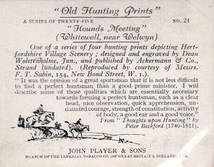 1938 Player's Old Hunting Prints #24 Hounds Meeting (Whitewell, near Welwyn) Back
