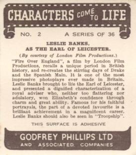 1939 Godfrey Phillips Characters Come to Life #2 Leslie Banks as the Earl of Leicester Back