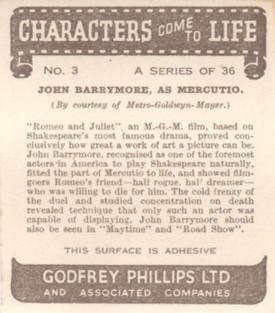 1939 Godfrey Phillips Characters Come to Life #3 John Barrymore as Mercutio Back
