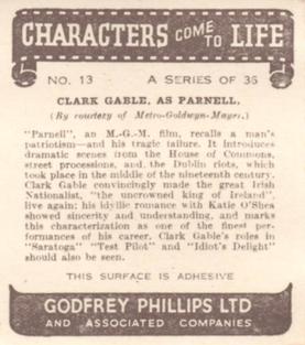 1939 Godfrey Phillips Characters Come to Life #13 Clark Gable as Parnell Back