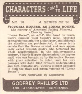 1939 Godfrey Phillips Characters Come to Life #18 Victoria Hopper as Lorna Doone Back