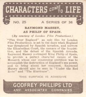 1939 Godfrey Phillips Characters Come to Life #25 Raymond Massey as Philip of Spain Back