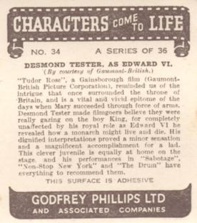 1939 Godfrey Phillips Characters Come to Life #34 Desmond Tester as Edward VI Back