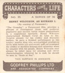 1939 Godfrey Phillips Characters Come to Life #35 Henry Wilcoxon as Richard I Back