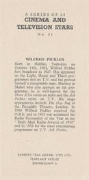 1955 Barbers Tea Cinema and Television Stars #21 Wilfred Pickles Back