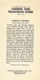 1955 Barbers Tea Cinema and Television Stars #24 Marilyn Monroe Back