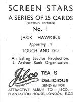 1956 Jibco Tea Screen Stars (Second Edition) #1 Jack Hawkins Back