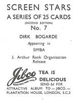 1956 Jibco Tea Screen Stars (Second Edition) #7 Dirk Bogarde Back