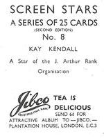1956 Jibco Tea Screen Stars (Second Edition) #8 Kay Kendall Back