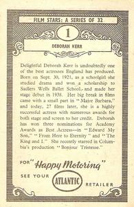 1958 Atlantic Petroleum Picture Pageant Film Stars #1 Deborah Kerr Back