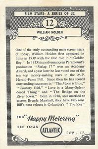 1958 Atlantic Petroleum Picture Pageant Film Stars #12 William Holden Back