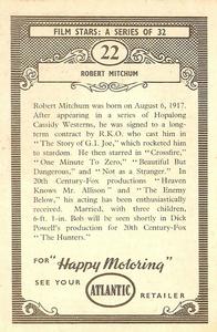 1958 Atlantic Petroleum Picture Pageant Film Stars #22 Robert Mitchum Back