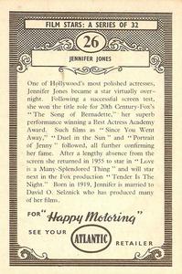 1958 Atlantic Petroleum Picture Pageant Film Stars #26 Jennifer Jones Back