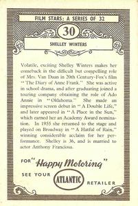 1958 Atlantic Petroleum Picture Pageant Film Stars #30 Shelley Winters Back