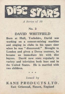 1959 Kane Products Disc Stars #3 David Whitfield Back