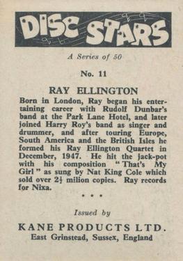 1959 Kane Products Disc Stars #11 Ray Ellington Back