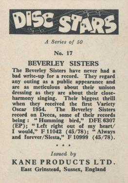 1959 Kane Products Disc Stars #17 Beverley Sisters Back
