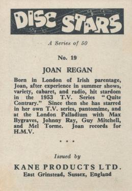 1959 Kane Products Disc Stars #19 Joan Regan Back