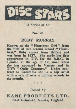 1959 Kane Products Disc Stars #23 Ruby Murray Back