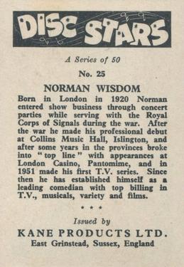 1959 Kane Products Disc Stars #25 Norman Wisdom Back