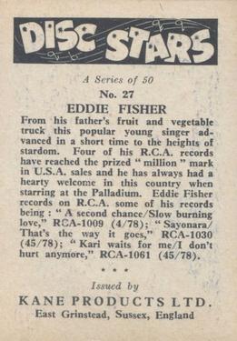 1959 Kane Products Disc Stars #27 Eddie Fisher Back