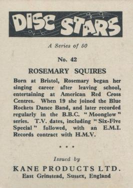 1959 Kane Products Disc Stars #42 Rosemary Squires Back
